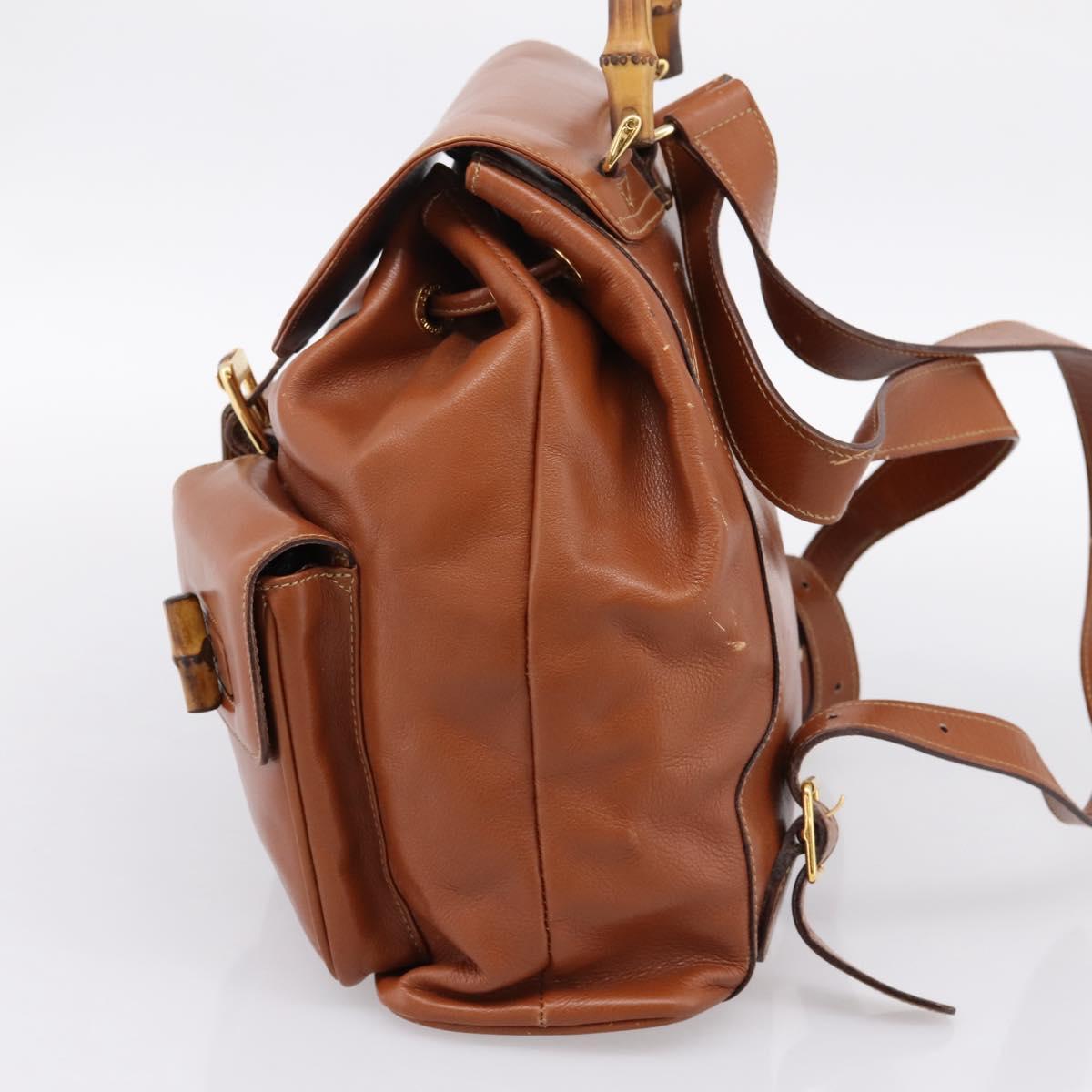 GUCCI Bamboo Backpack Leather Brown Gold 003 2058 0016 Auth ka5812