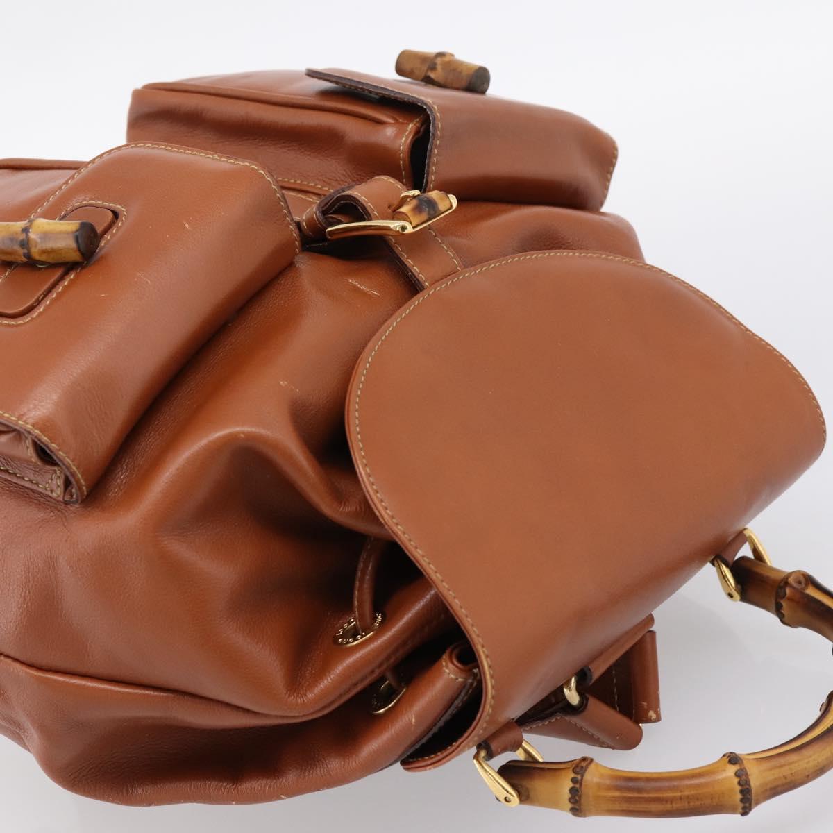 GUCCI Bamboo Backpack Leather Brown Gold 003 2058 0016 Auth ka5812