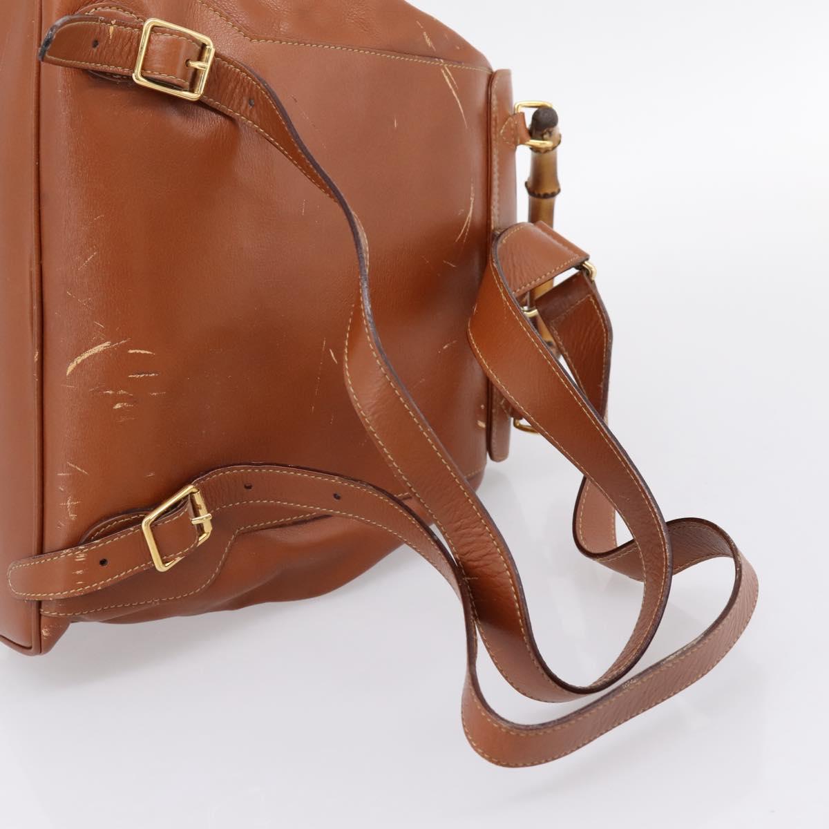 GUCCI Bamboo Backpack Leather Brown Gold 003 2058 0016 Auth ka5812