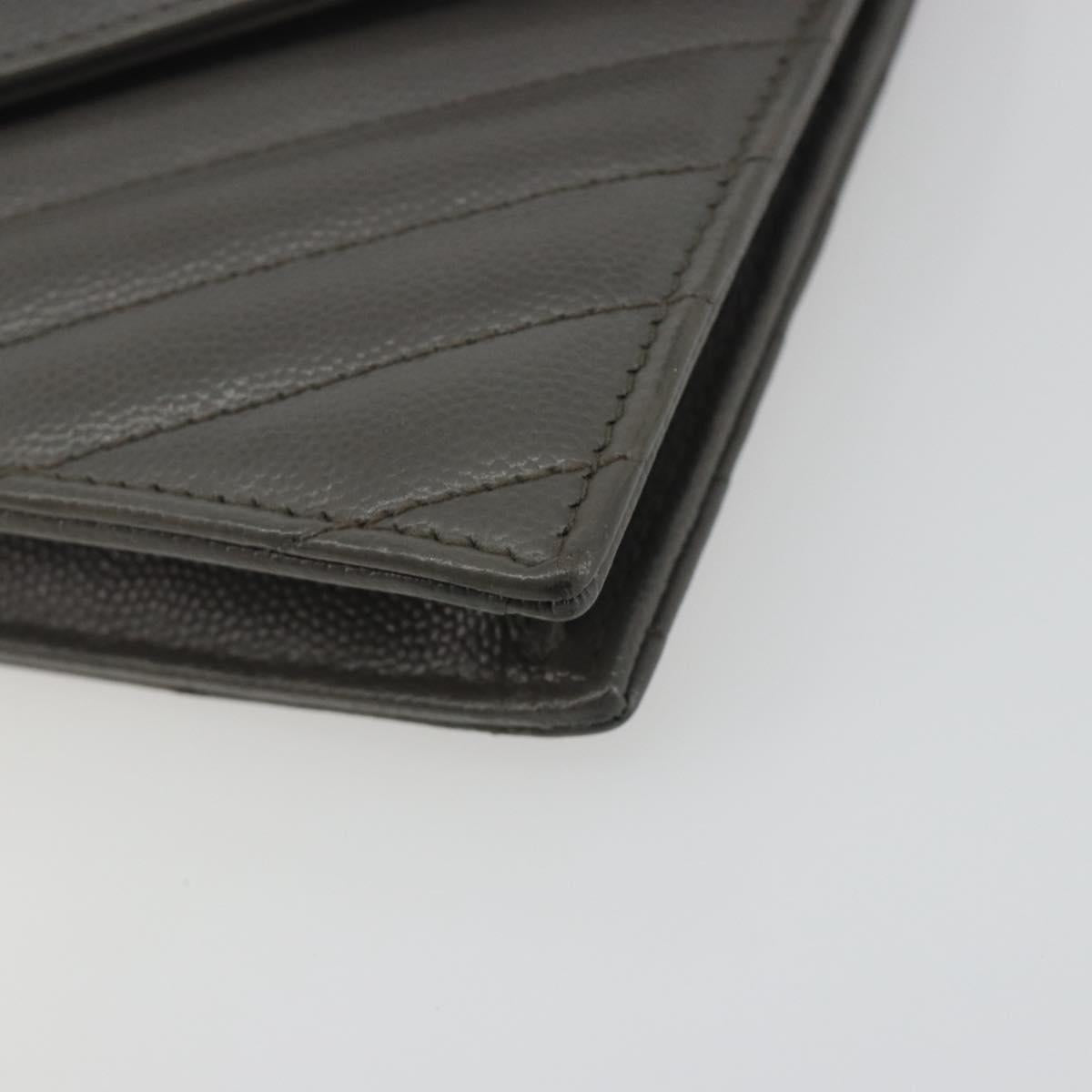 SAINT LAURENT Cassandra Chain Shoulder Wallet Leather Gray Silver Auth ka5813V