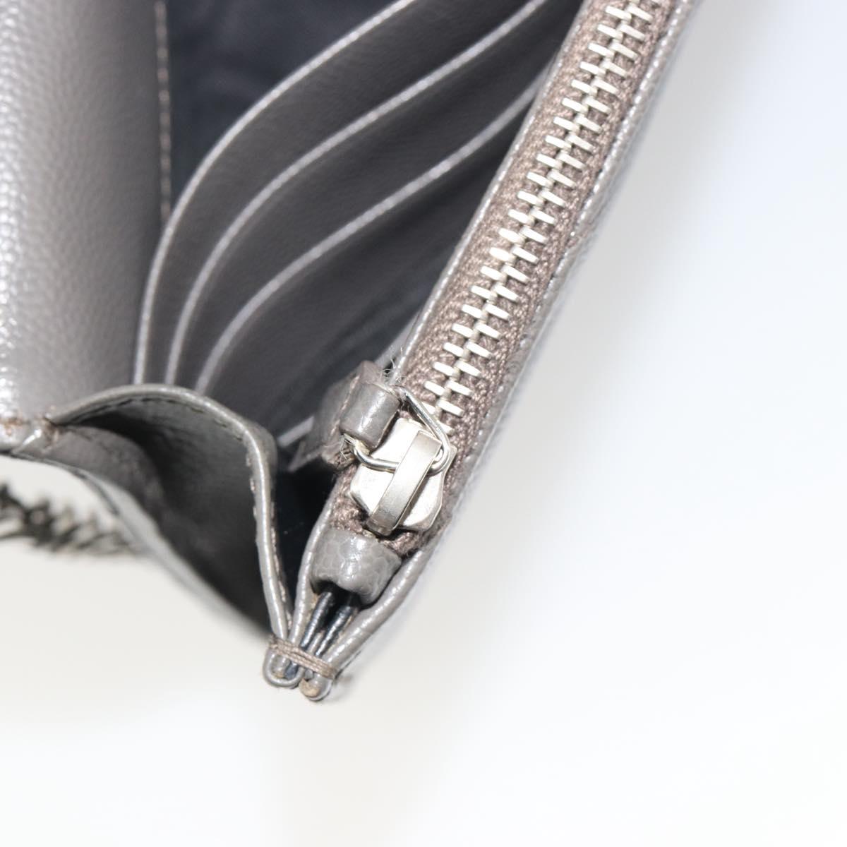SAINT LAURENT Cassandra Chain Shoulder Wallet Leather Gray Silver Auth ka5813V