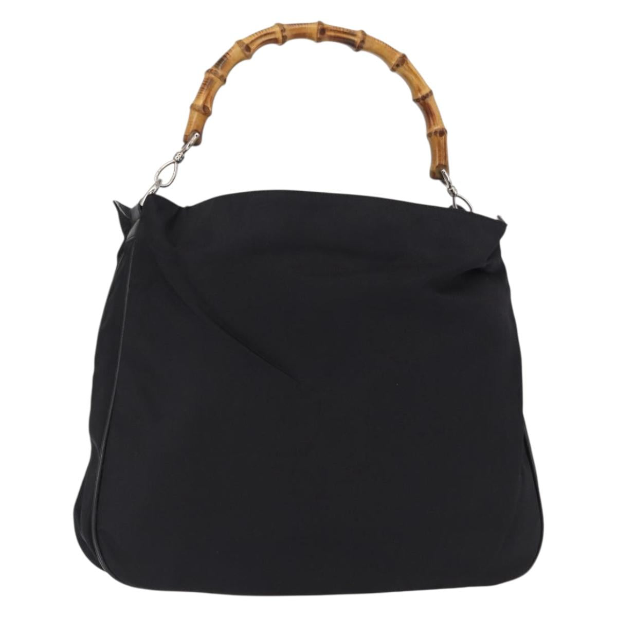 GUCCI Bamboo Shoulder Bag Canvas Black Silver 001 1014 1577 5 Auth ka582