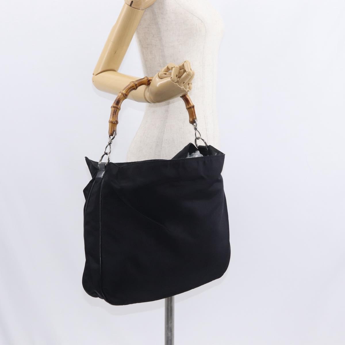 GUCCI Bamboo Shoulder Bag Canvas Black Silver 001 1014 1577 5 Auth ka582
