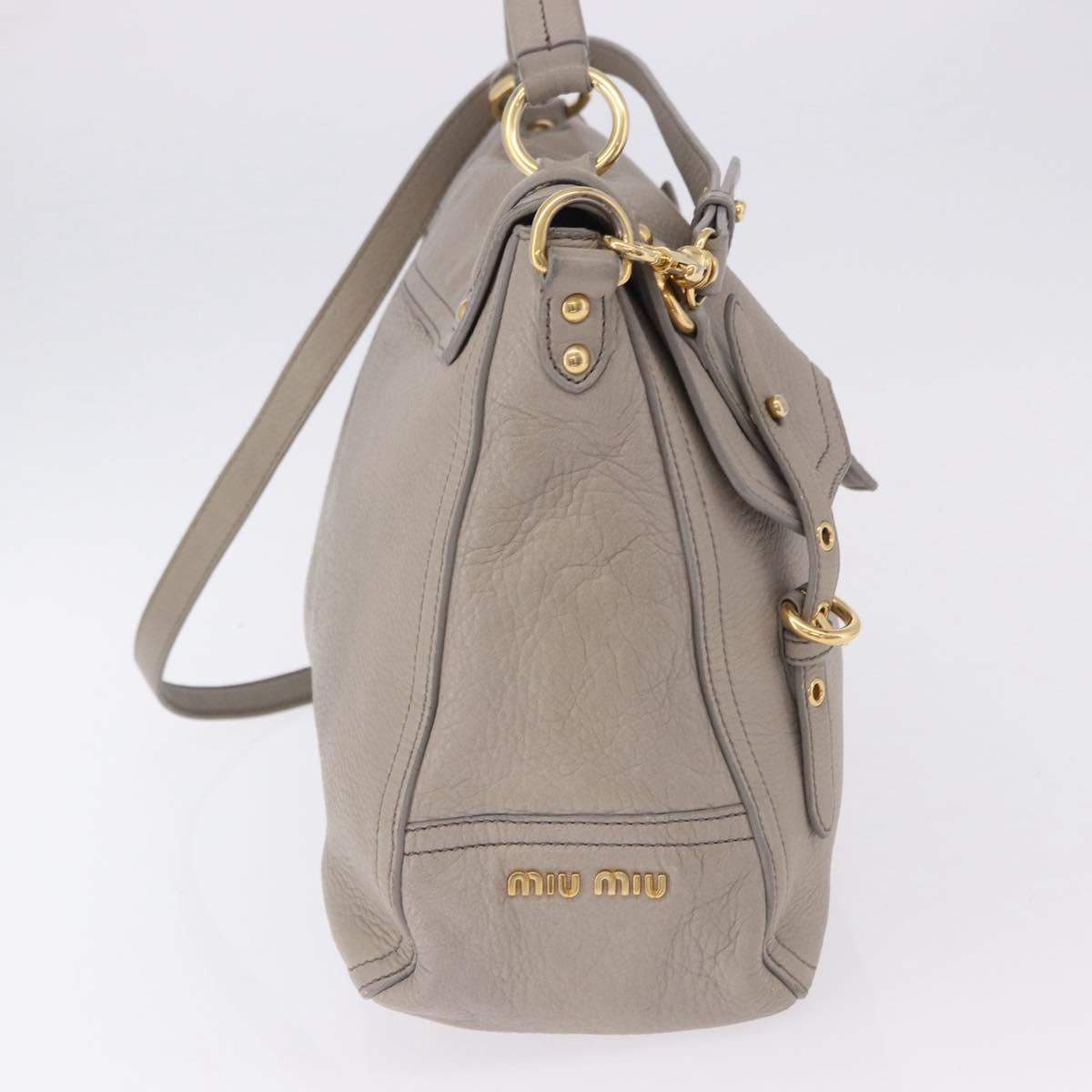 Miu Miu Hand Bag Leather 2way Beige Gold Auth ka5824A