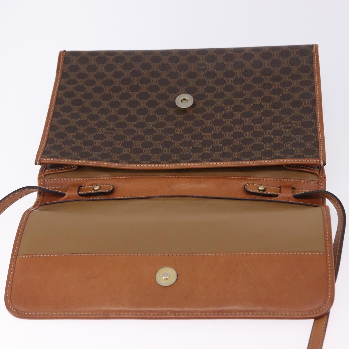 CELINE Macadam Canvas Shoulder Bag PVC Leather Brown Gold Auth ka5827