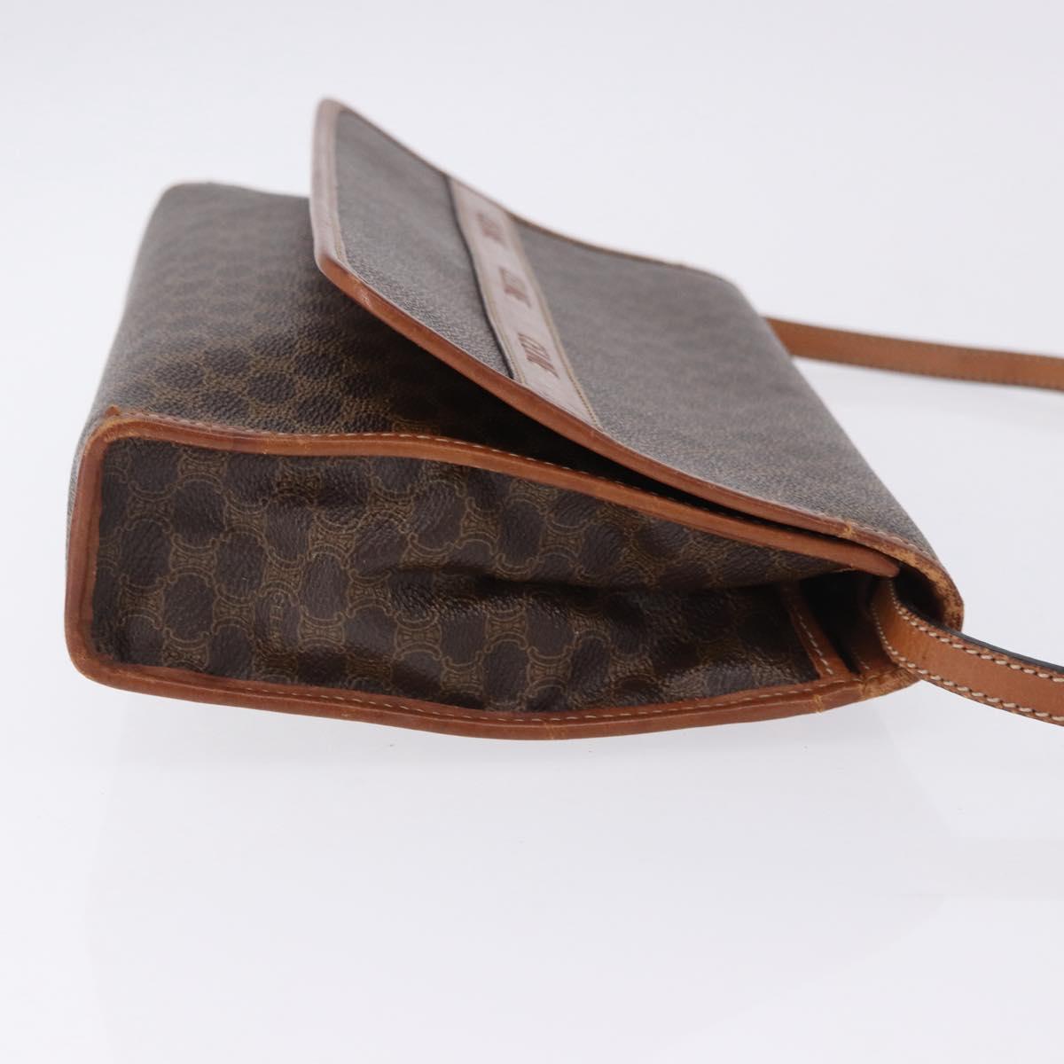 CELINE Macadam Canvas Shoulder Bag PVC Leather Brown Gold Auth ka5827