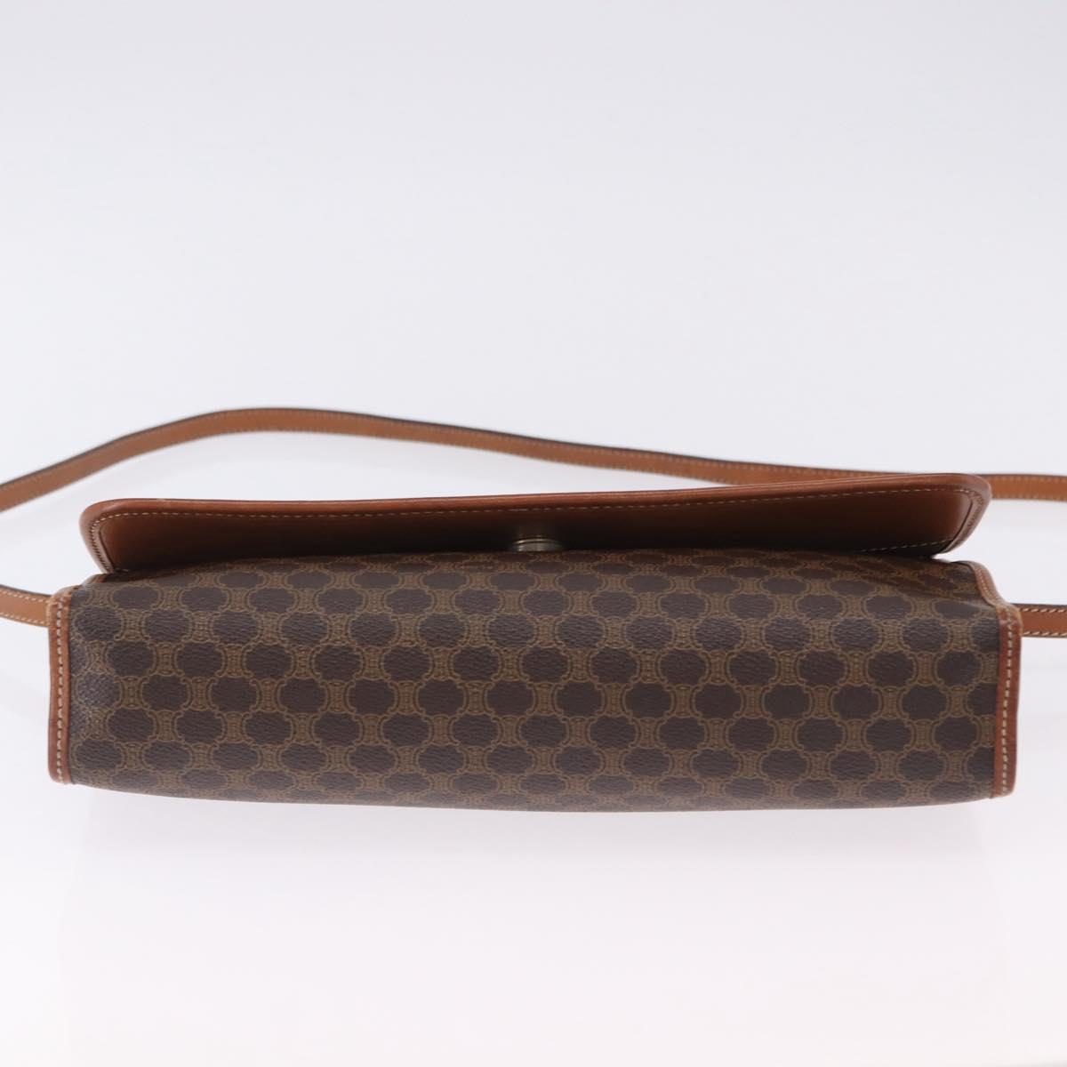 CELINE Macadam Canvas Shoulder Bag PVC Leather Brown Gold Auth ka5827