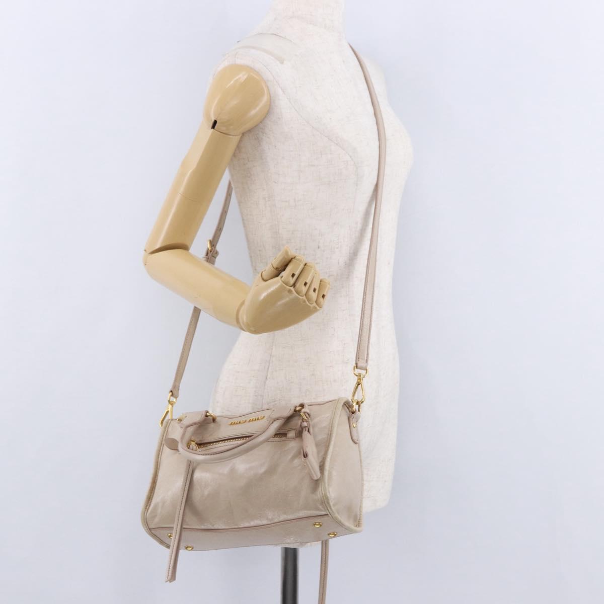 Miu Miu Hand Bag Leather 2way Beige Gold Auth ka5835V