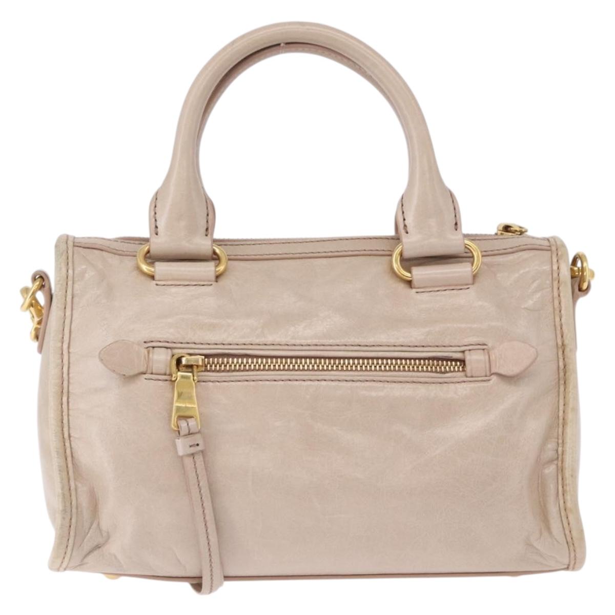 Miu Miu Hand Bag Leather 2way Beige Gold Auth ka5835V