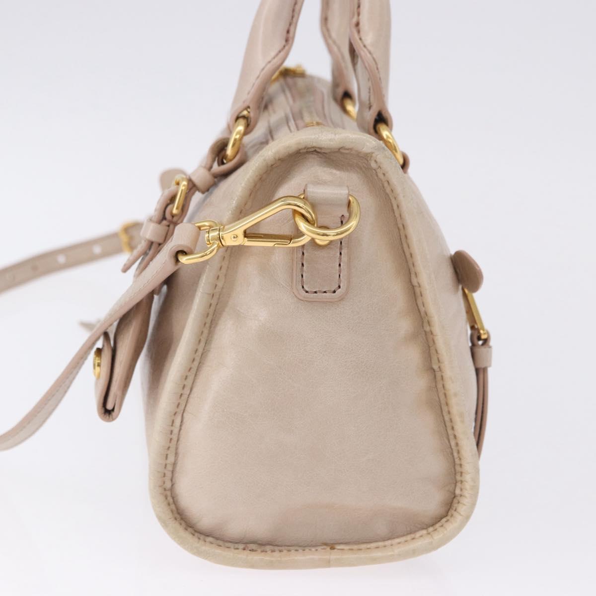 Miu Miu Hand Bag Leather 2way Beige Gold Auth ka5835V
