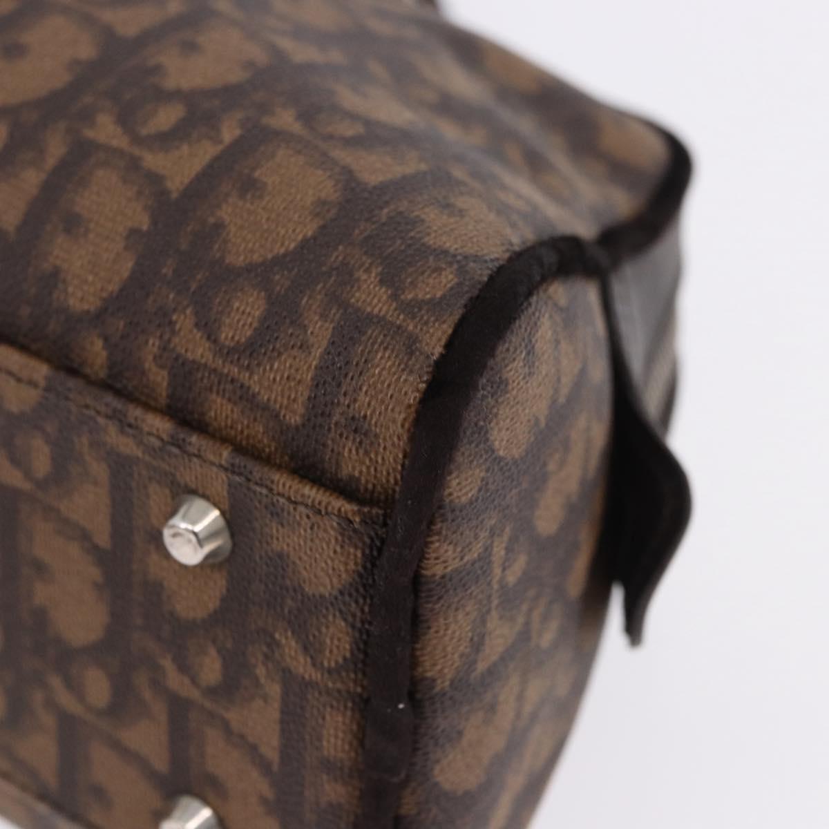 Christian Dior Trotter Canvas Romantic Hand Bag PVC Brown Silver Auth ka5838V