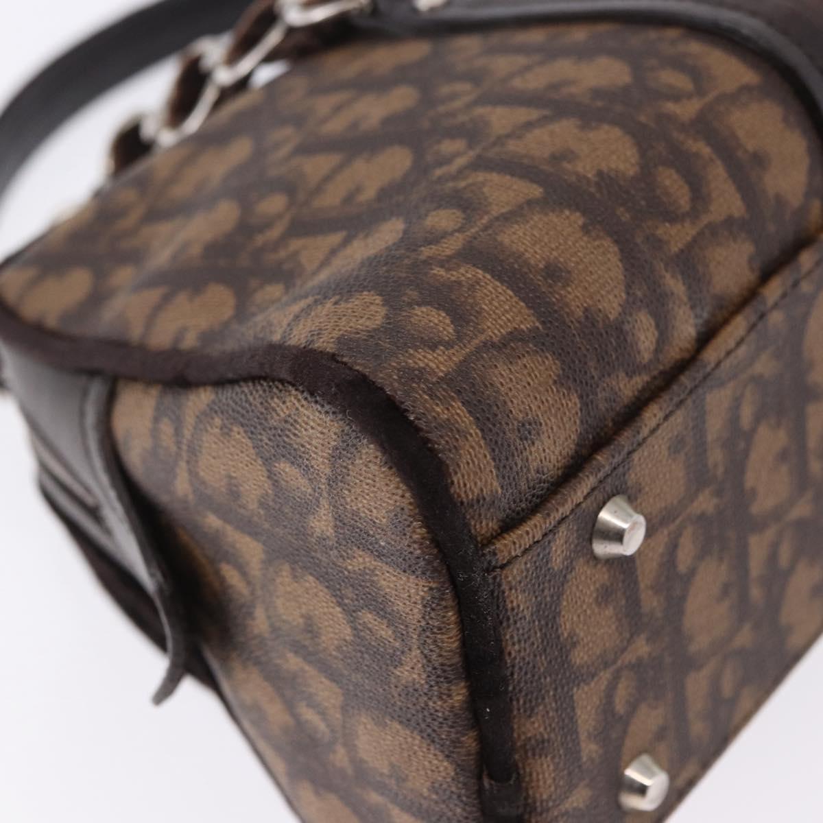 Christian Dior Trotter Canvas Romantic Hand Bag PVC Brown Silver Auth ka5838V