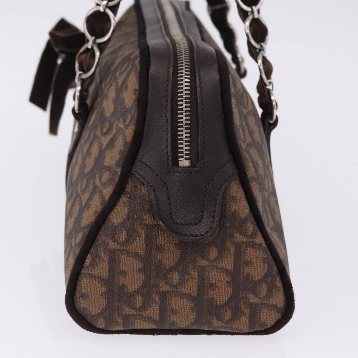 Christian Dior Trotter Canvas Romantic Hand Bag PVC Brown Silver Auth ka5838V