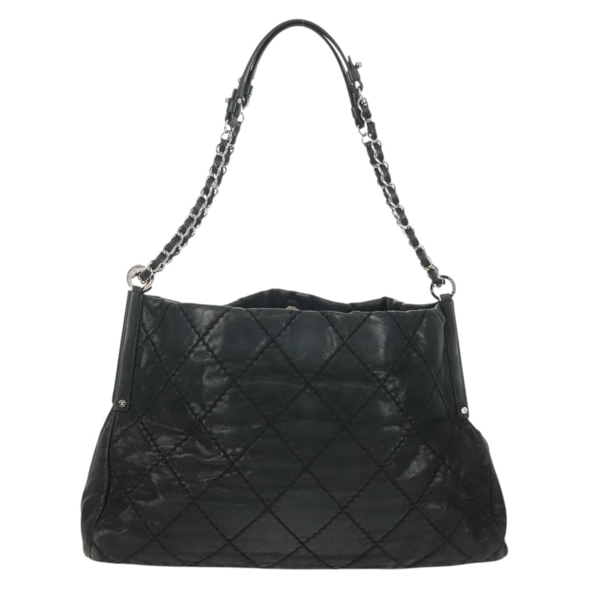 CHANEL Chain Shoulder Bag Coated Canvas Black Silver CC Auth ka583V