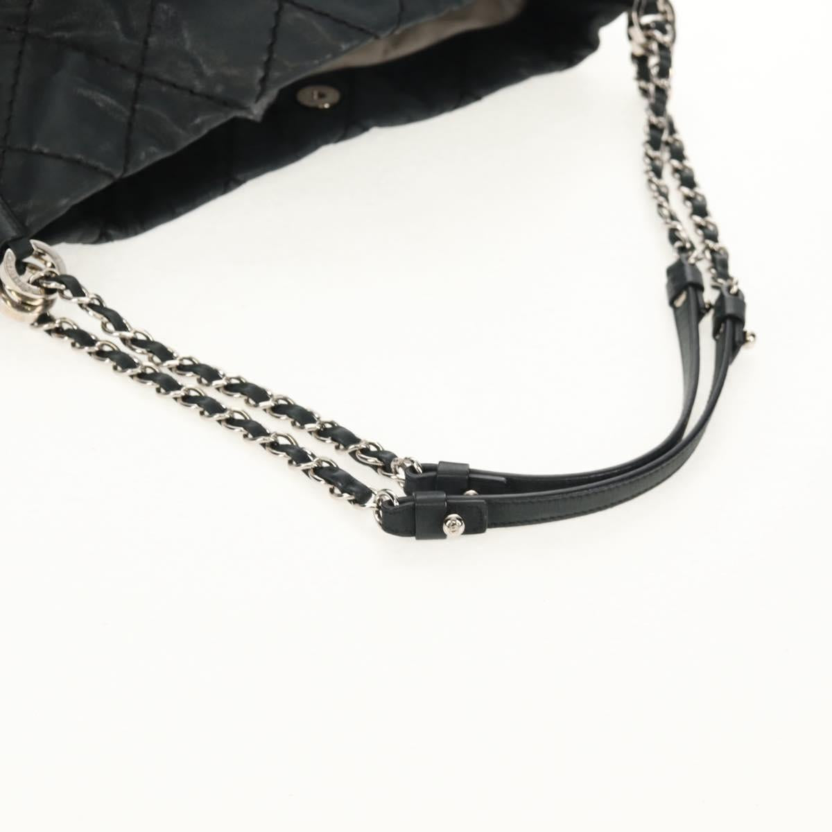 CHANEL Chain Shoulder Bag Coated Canvas Black Silver CC Auth ka583V