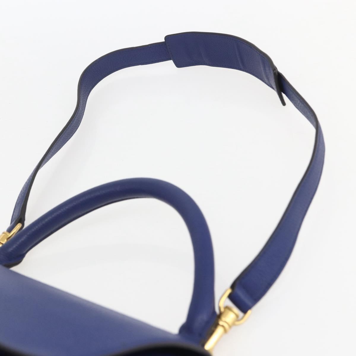 CELINE Trapeze Hand Bag Leather 2way Blue Gold Auth ka584
