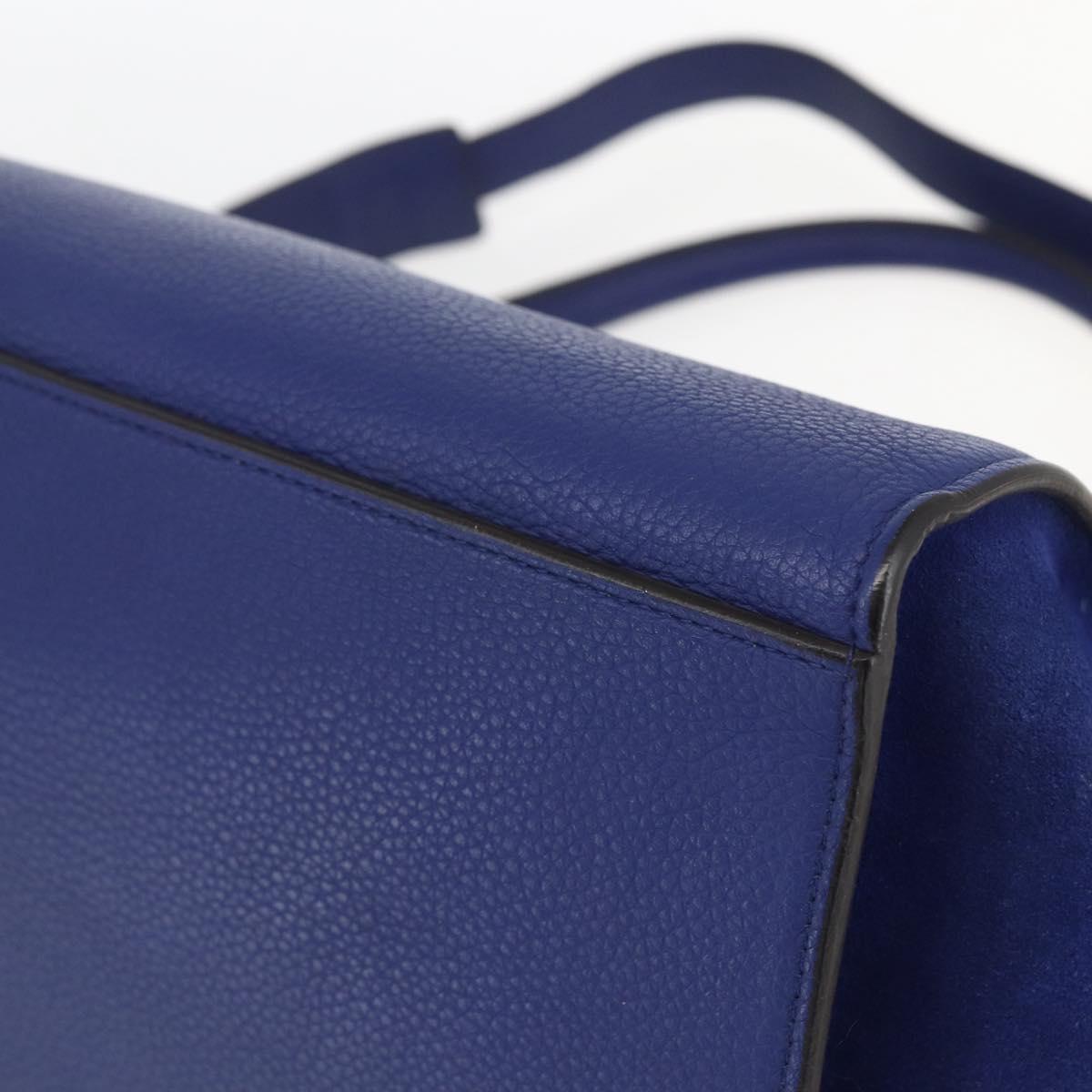CELINE Trapeze Hand Bag Leather 2way Blue Gold Auth ka584