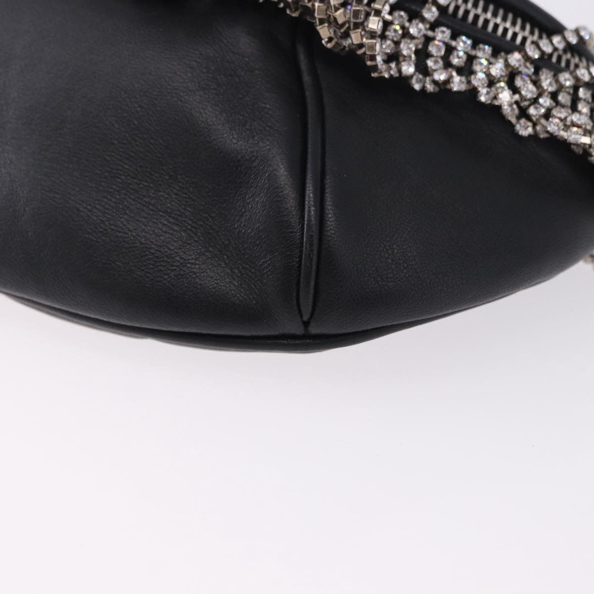 Miu Miu Matelasse Waist Bag Leather Black Silver Auth ka5842M