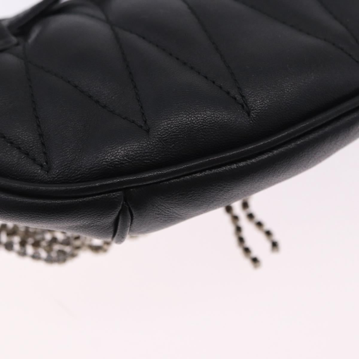 Miu Miu Matelasse Waist Bag Leather Black Silver Auth ka5842M