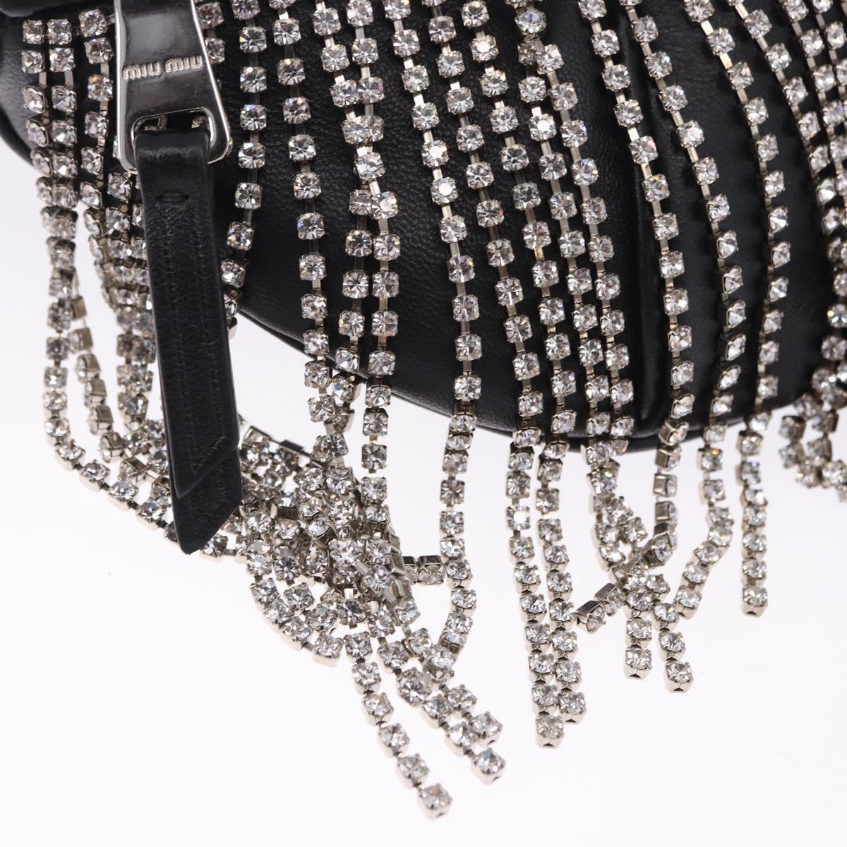 Miu Miu Matelasse Waist Bag Leather Black Silver Auth ka5842M