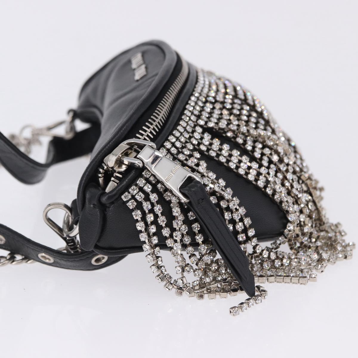 Miu Miu Matelasse Waist Bag Leather Black Silver Auth ka5842M