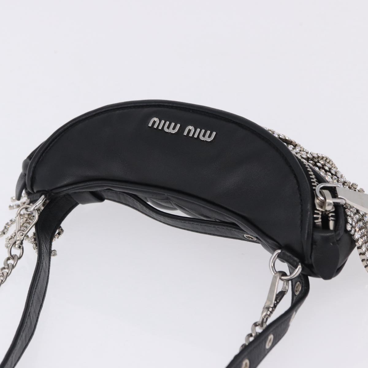 Miu Miu Matelasse Waist Bag Leather Black Silver Auth ka5842M