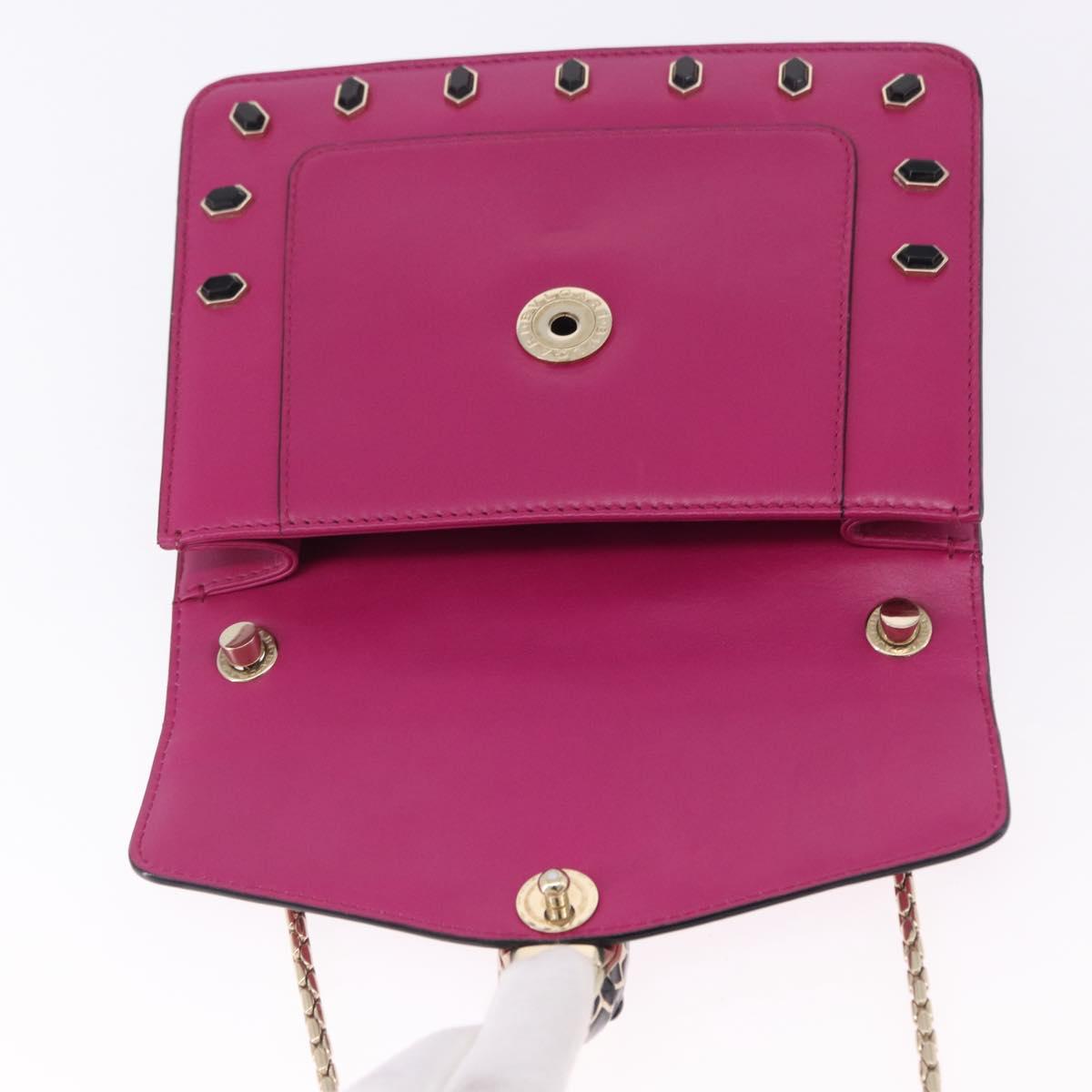 BVLGARI Chain Shoulder Bag Leather Pink Gold Auth ka5843A