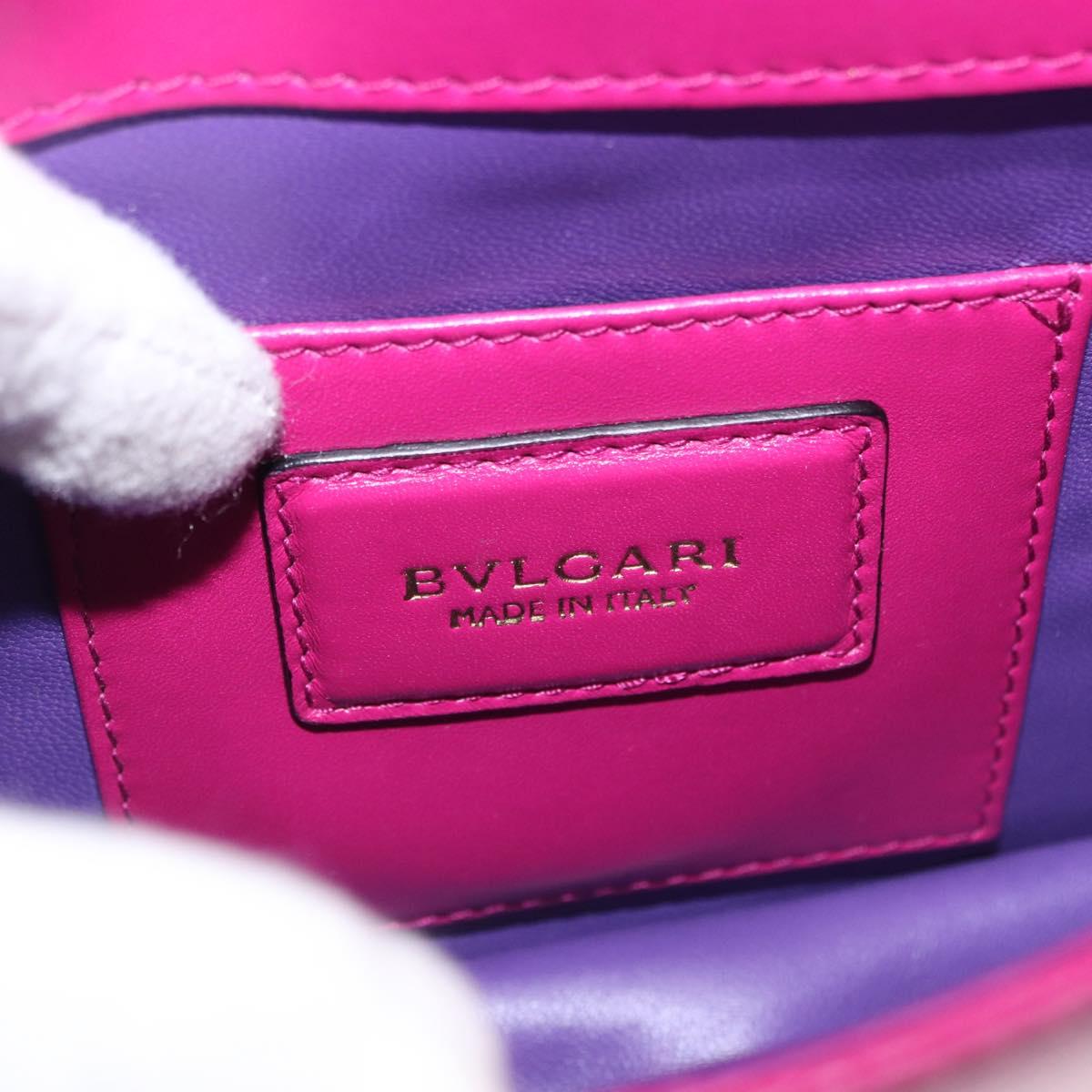 BVLGARI Chain Shoulder Bag Leather Pink Gold Auth ka5843A