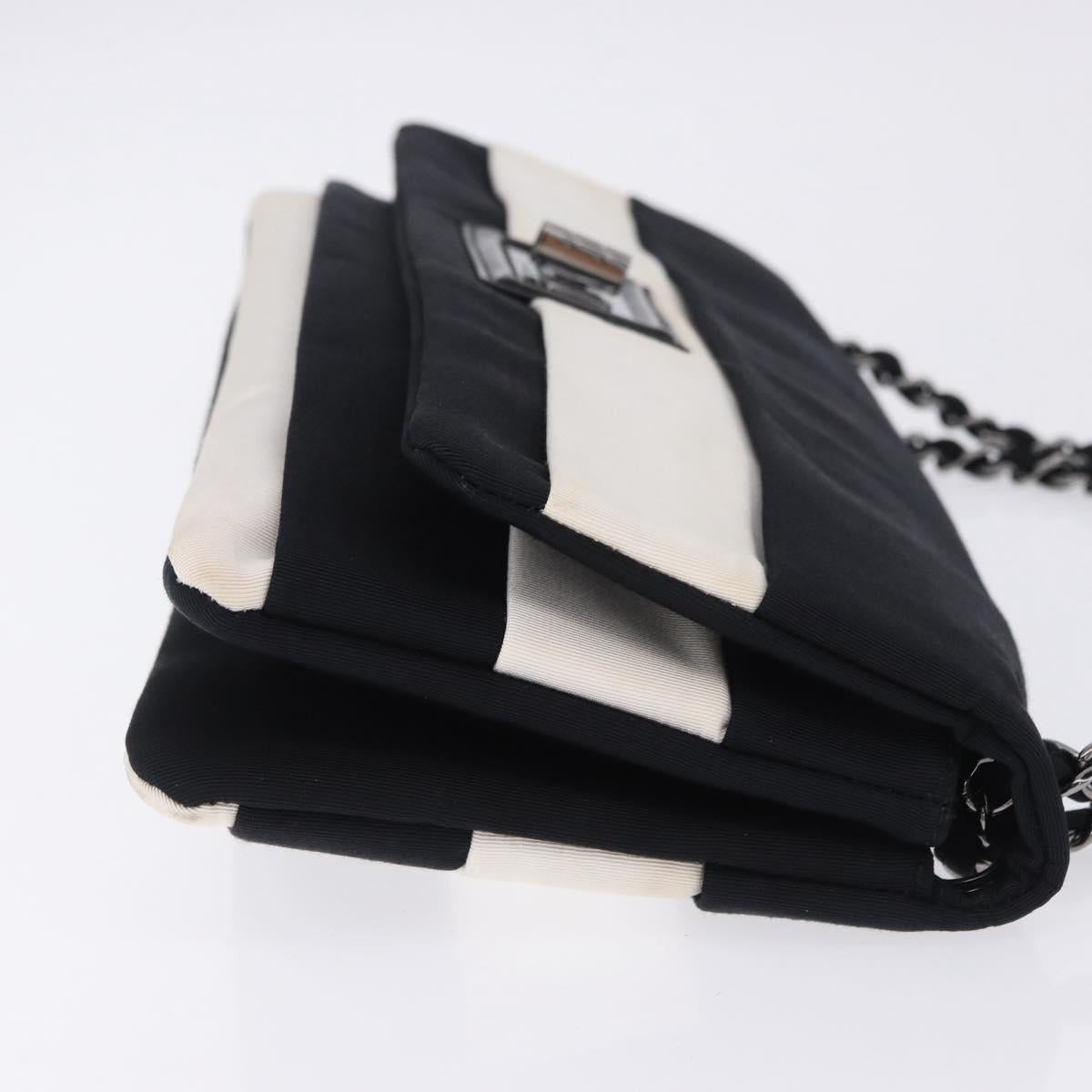 CHANEL 2.55 Chain Shoulder Bag Nylon Black Silver CC Auth ka5847A