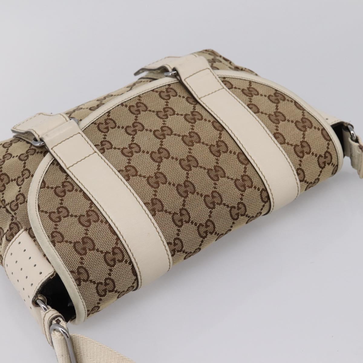 GUCCI GG Canvas Shoulder Bag Beige Silver 145858 Auth ka5859