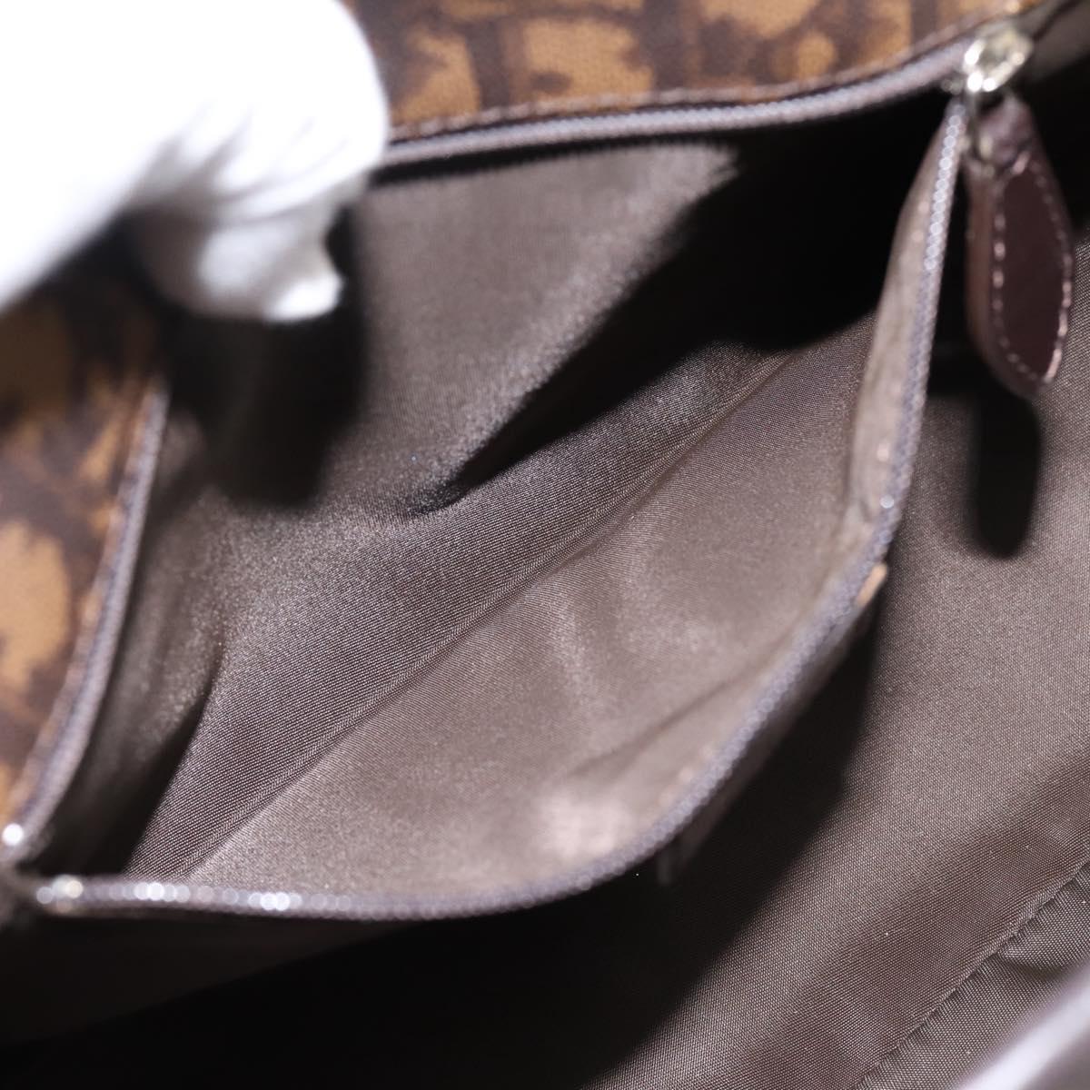 Christian Dior Trotter Canvas Hand Bag PVC Brown Silver Auth ka5864V