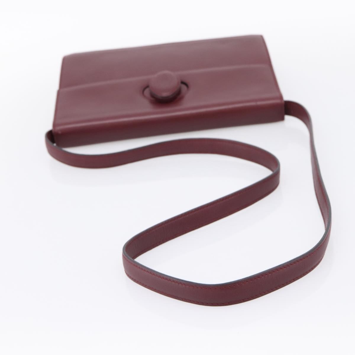 CARTIER Must Line Shoulder Bag Leather Bordeaux Gold Auth ka5868