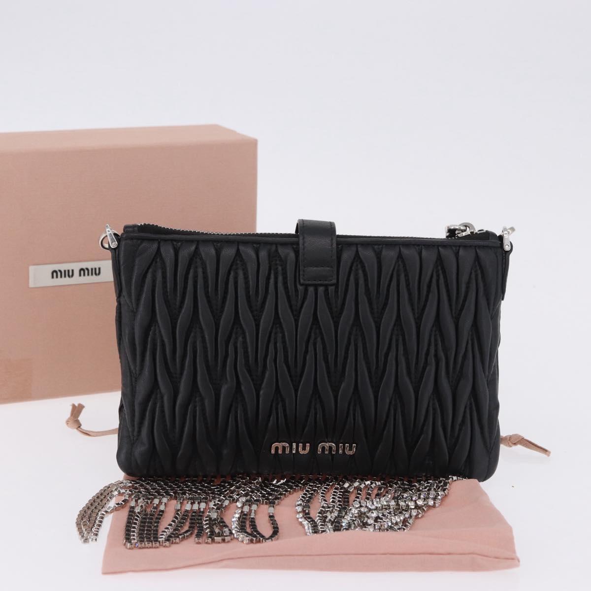 Miu Miu Matelasse Shoulder Bag Leather Black Silver Auth ka5870SAM