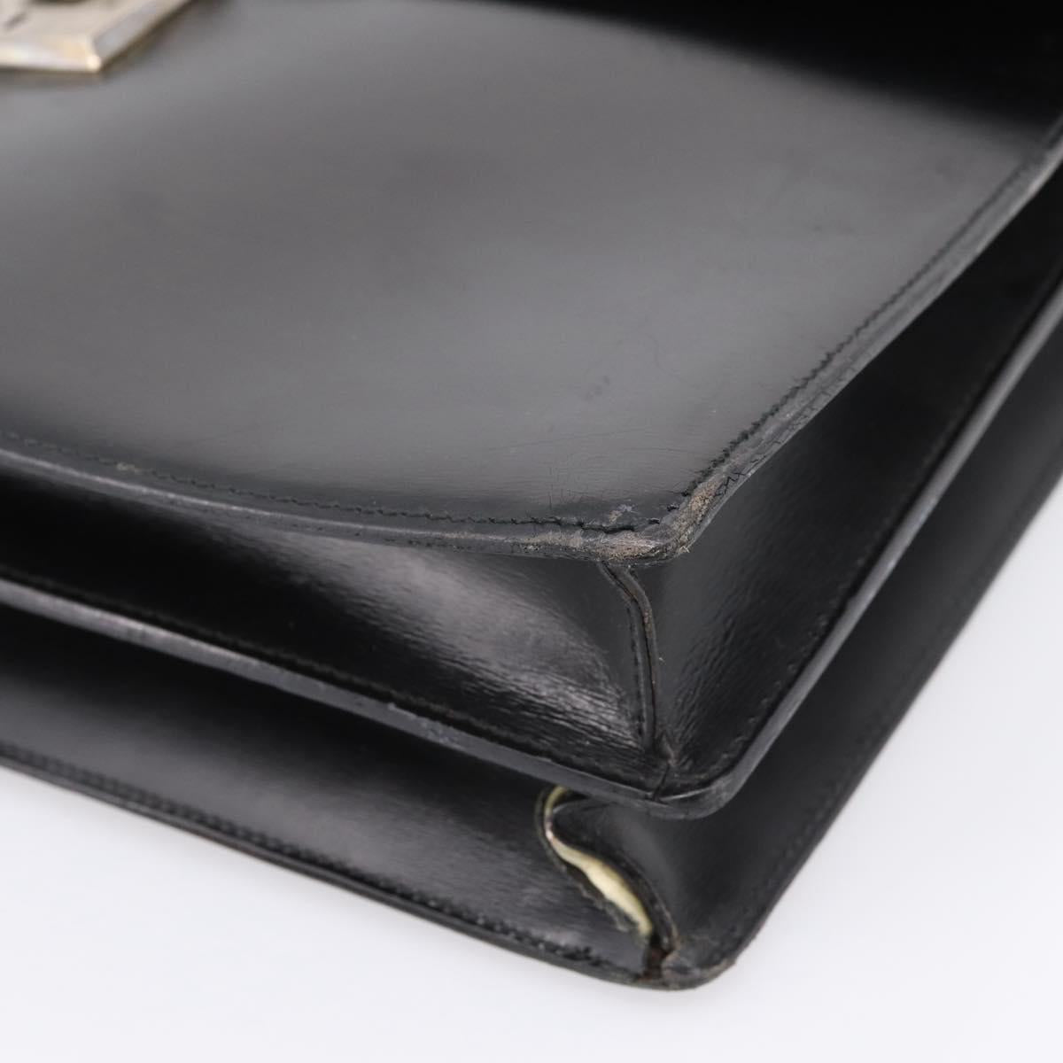 CARTIER Business Bag Leather Black Gold Auth ka5875