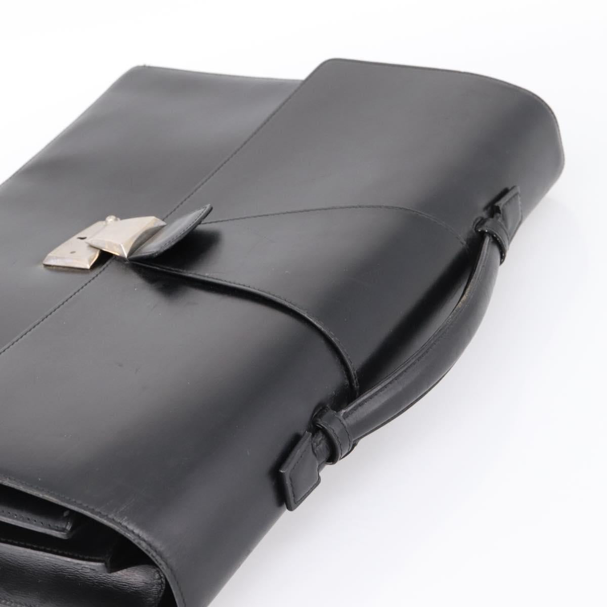 CARTIER Business Bag Leather Black Gold Auth ka5875