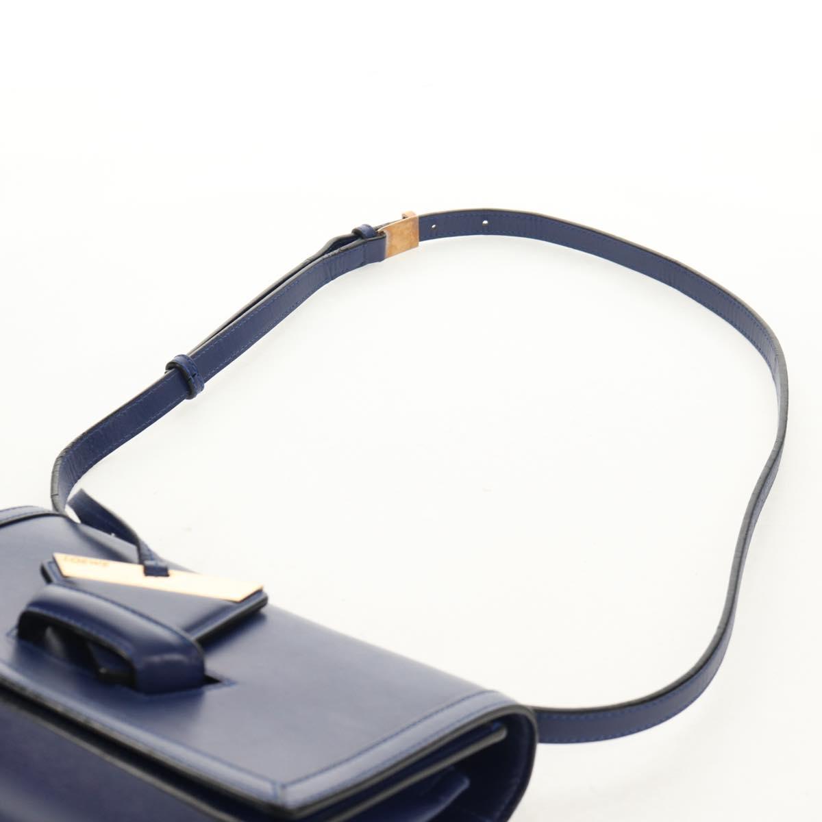 LOEWE Barcelona Shoulder Bag Leather Blue Gold Auth ka587V