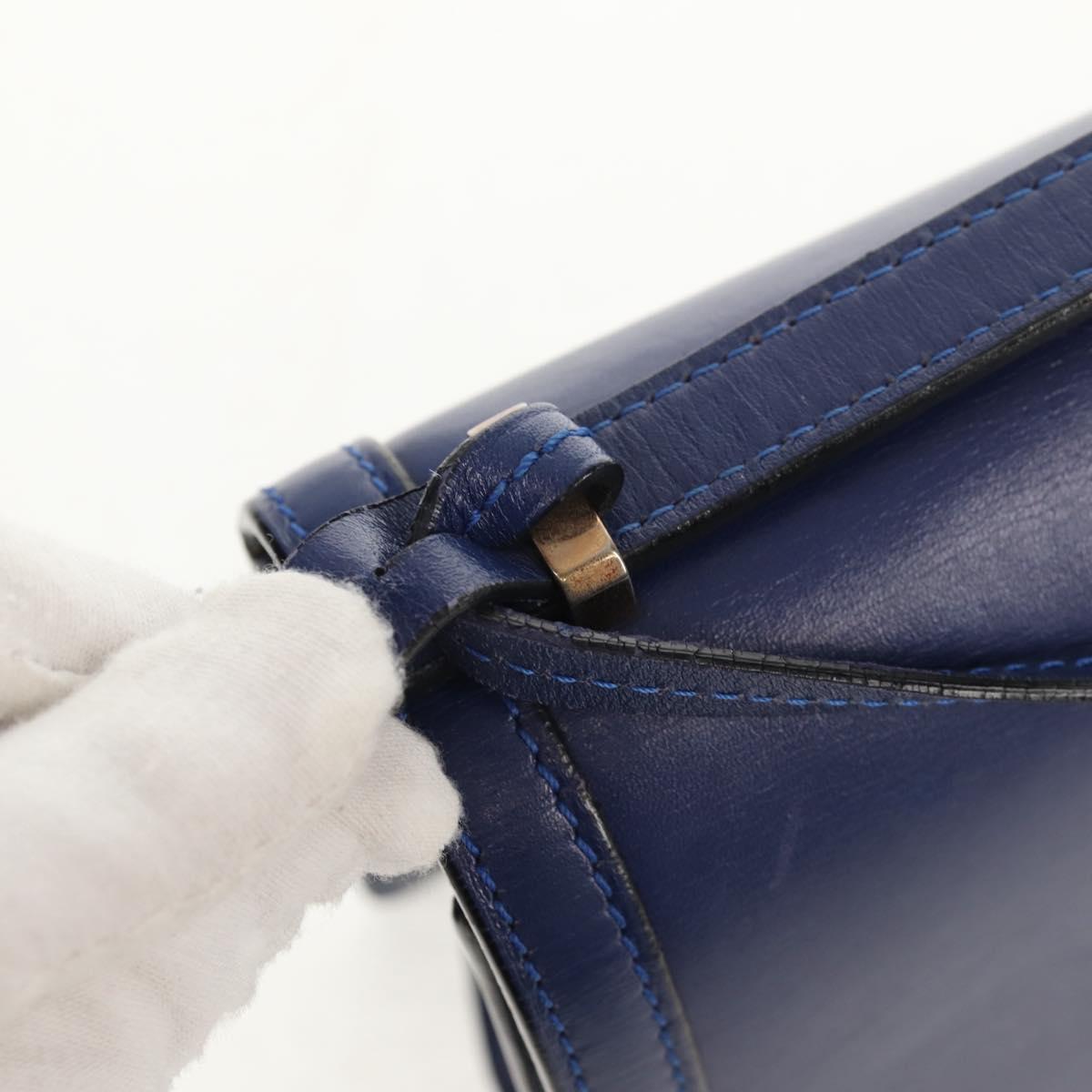 LOEWE Barcelona Shoulder Bag Leather Blue Gold Auth ka587V