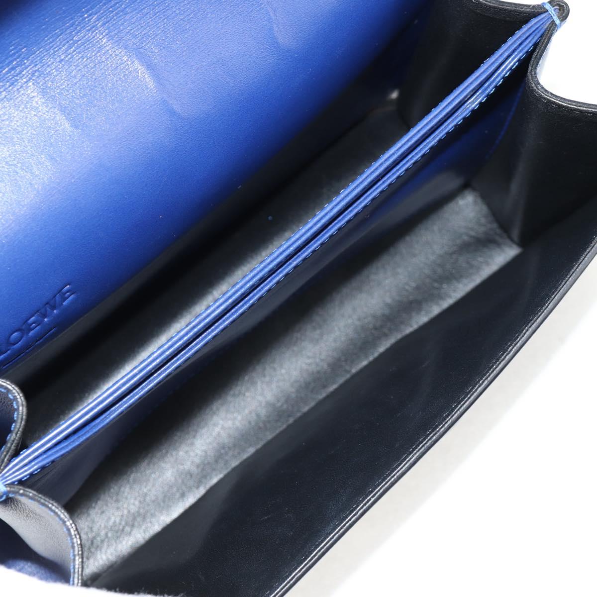 LOEWE Barcelona Shoulder Bag Leather Blue Gold Auth ka587V