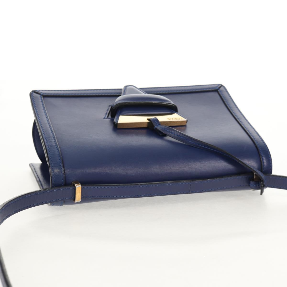 LOEWE Barcelona Shoulder Bag Leather Blue Gold Auth ka587V
