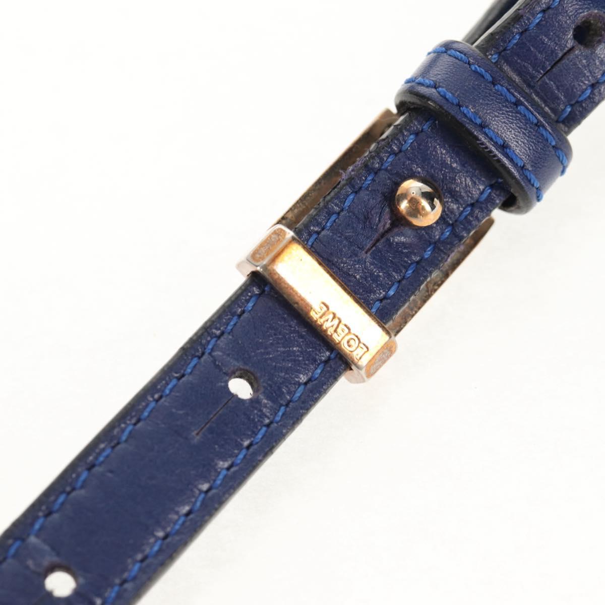 LOEWE Barcelona Shoulder Bag Leather Blue Gold Auth ka587V