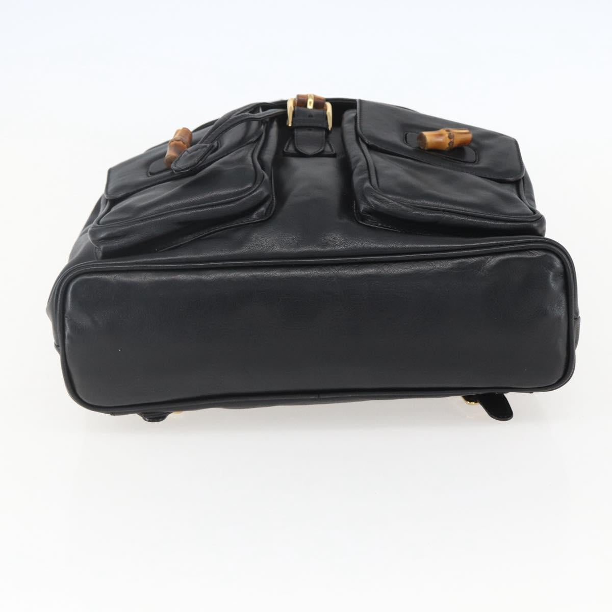 GUCCI Bamboo Backpack Leather Black Gold 003 2058 0016 Auth ka588