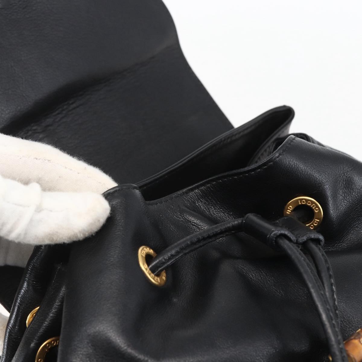 GUCCI Bamboo Backpack Leather Black Gold 003 2058 0016 Auth ka588