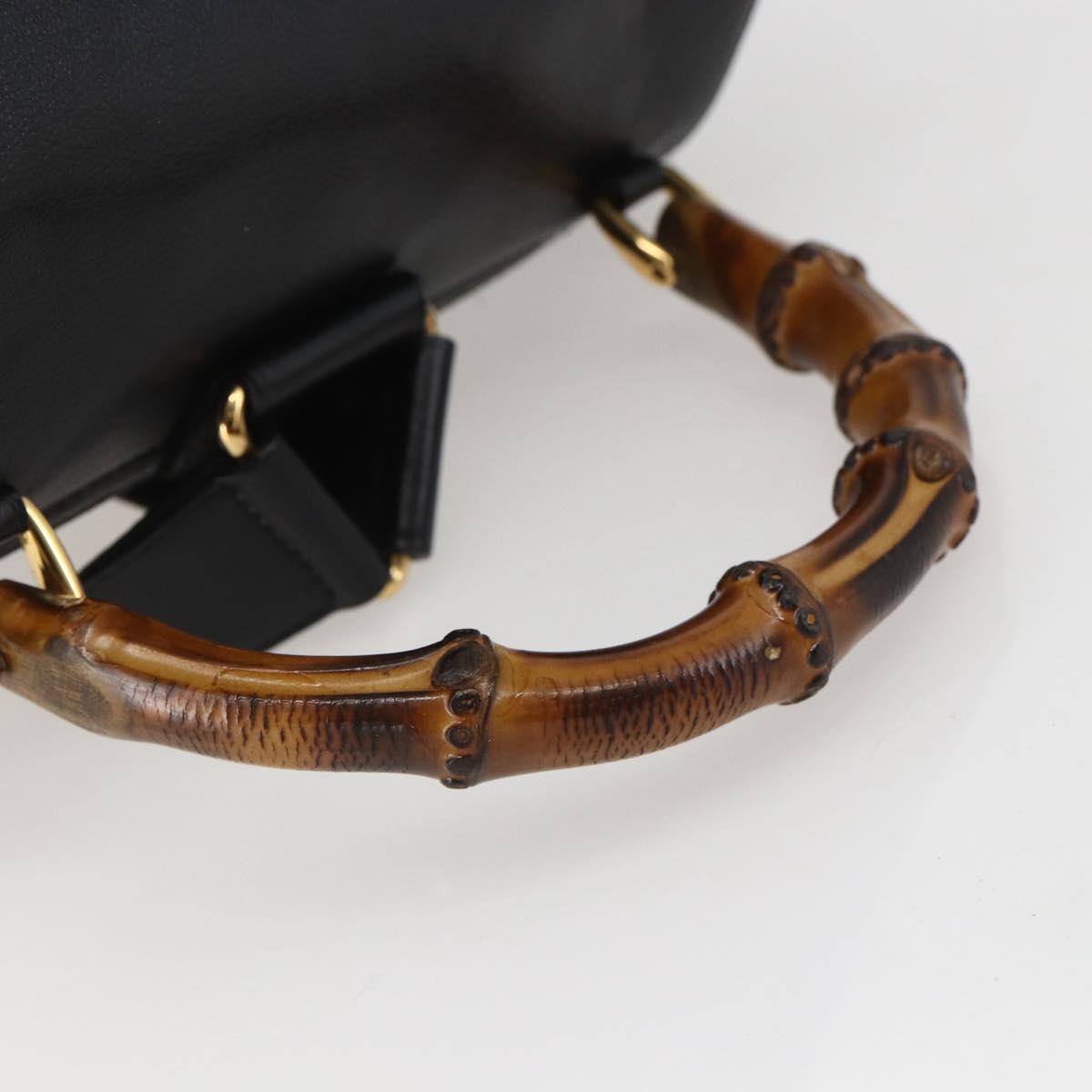 GUCCI Bamboo Backpack Leather Black Gold 003 2058 0016 Auth ka588