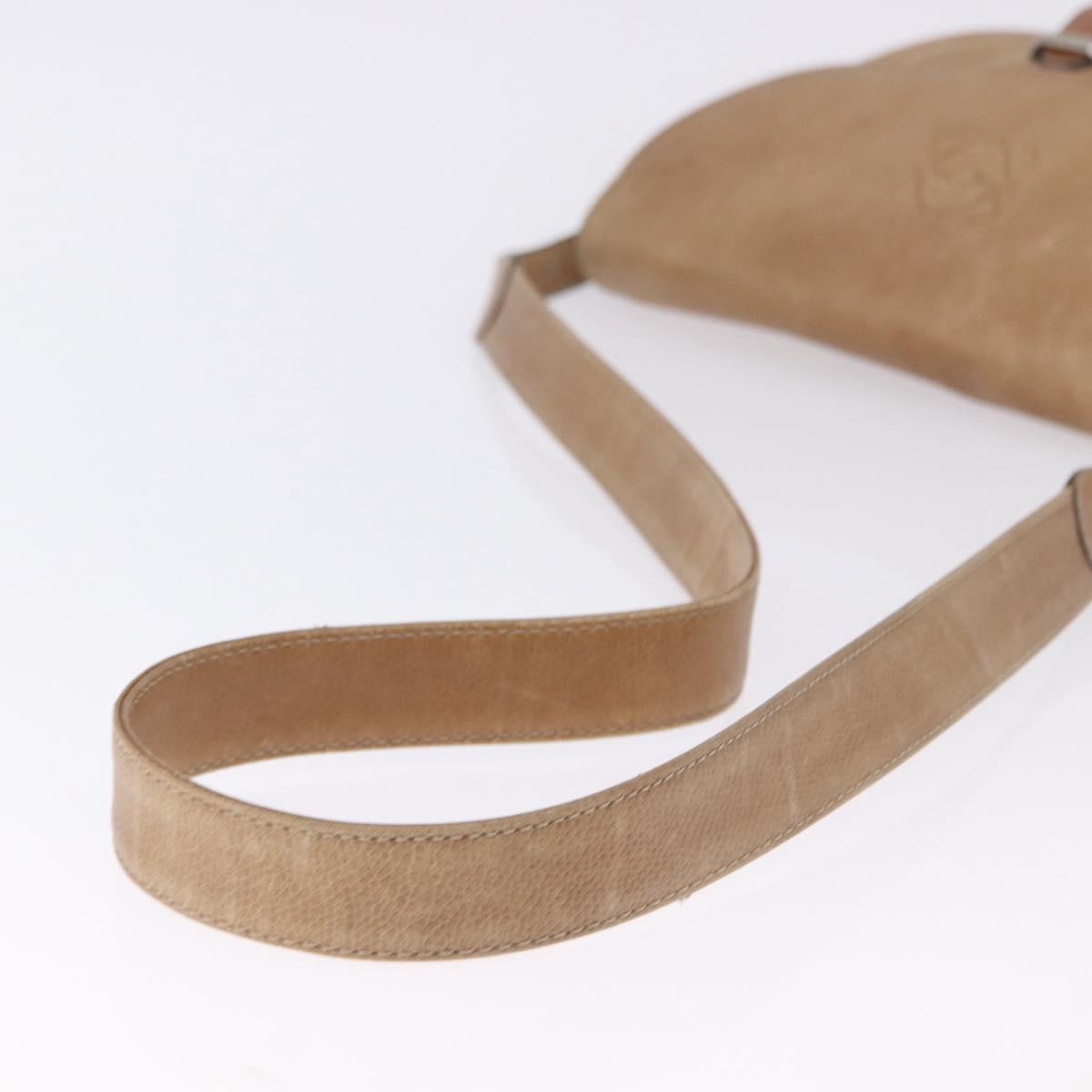 LOEWE Shoulder Bag Leather Beige Gold Auth ka5886