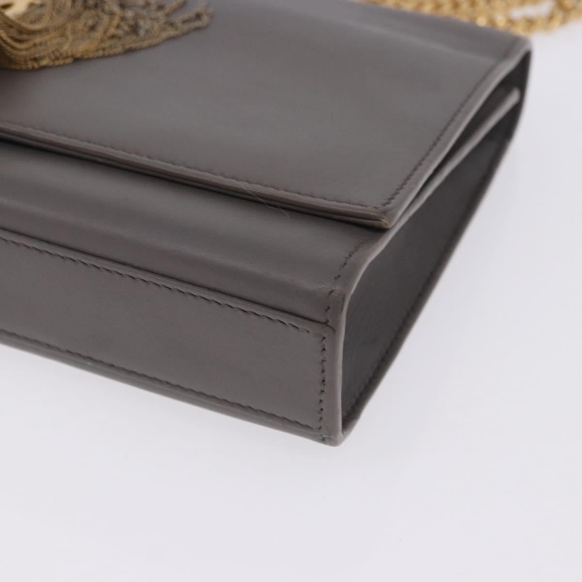 SAINT LAURENT Chain Kate Shoulder Bag Leather Gray Gold Auth ka5887M