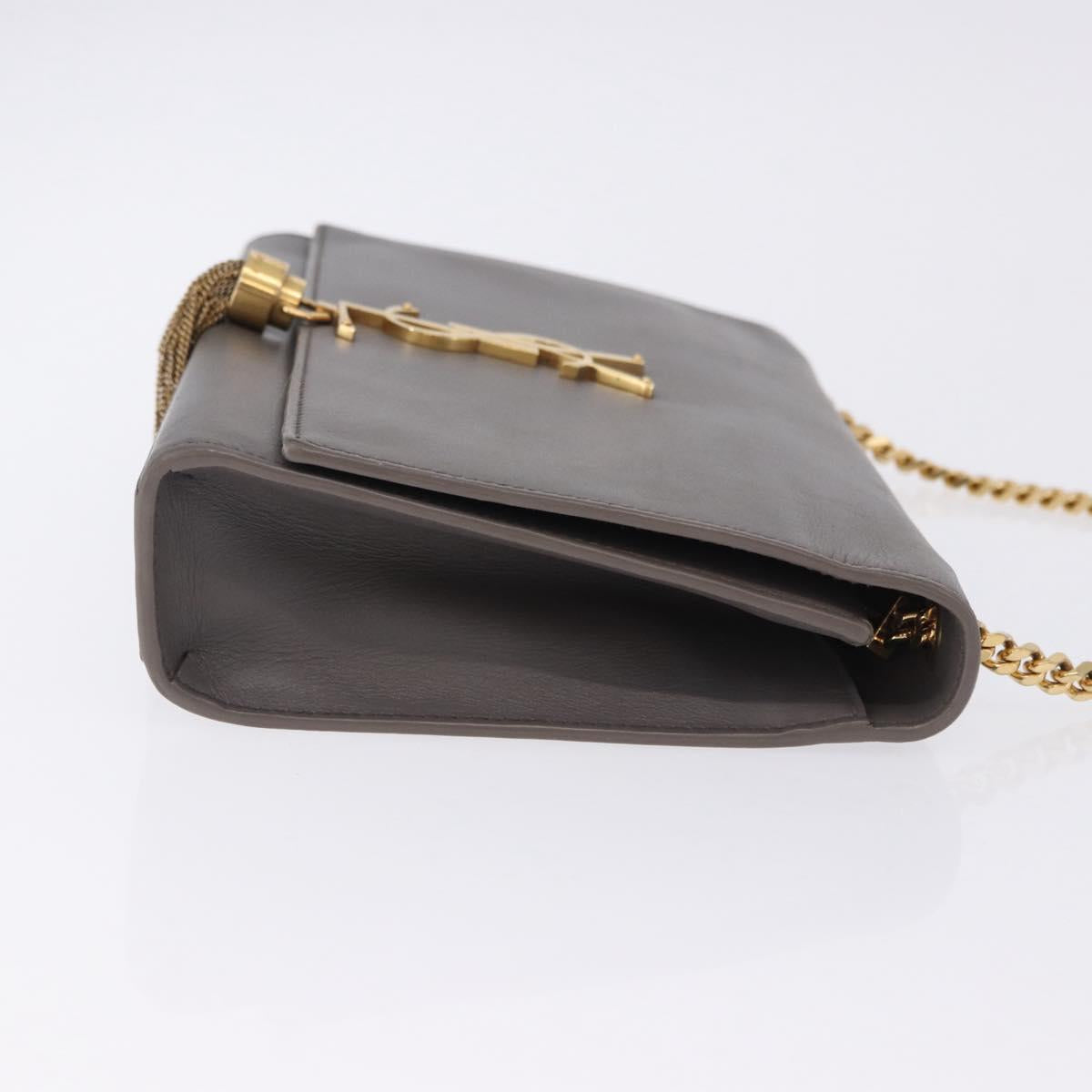 SAINT LAURENT Chain Kate Shoulder Bag Leather Gray Gold Auth ka5887M