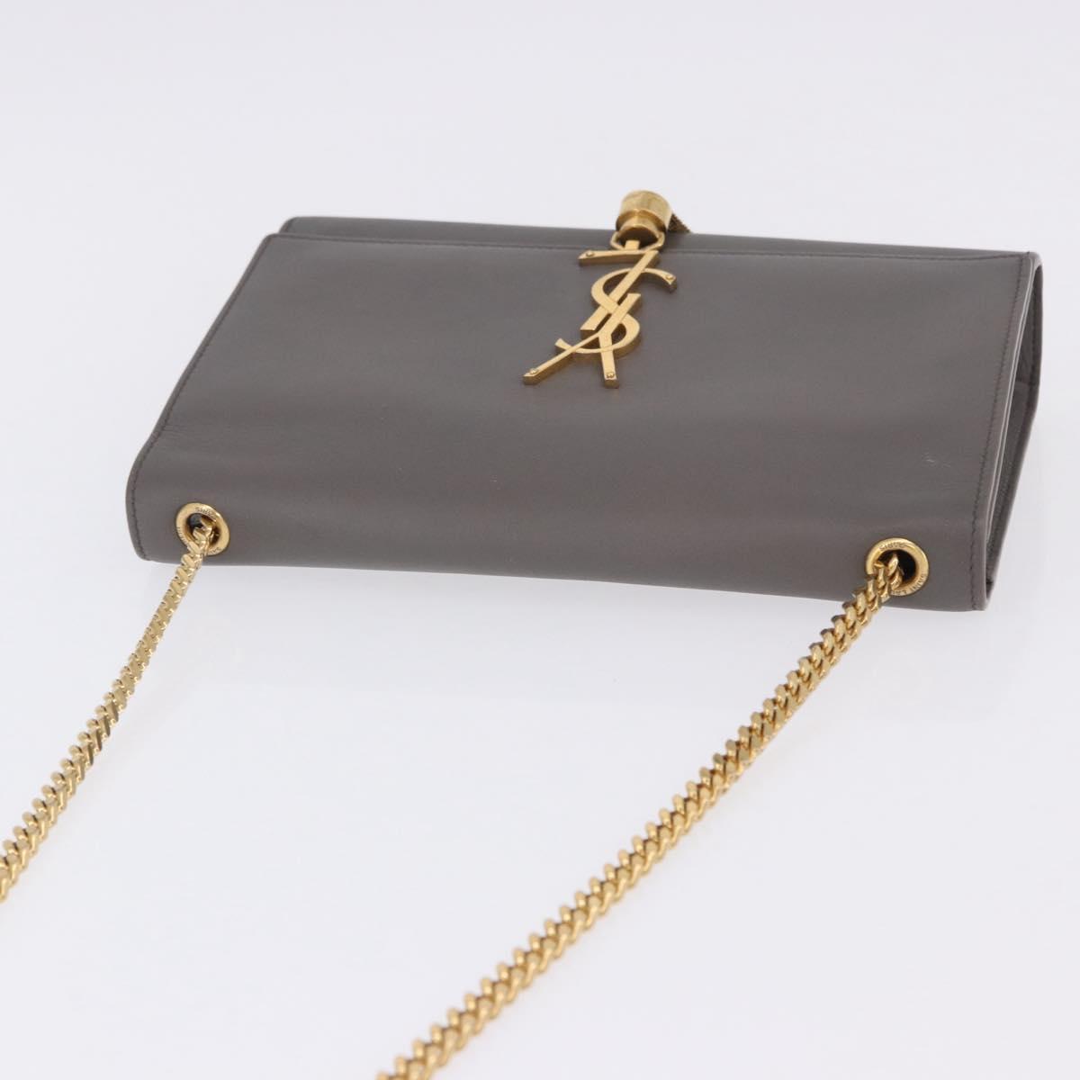 SAINT LAURENT Chain Kate Shoulder Bag Leather Gray Gold Auth ka5887M