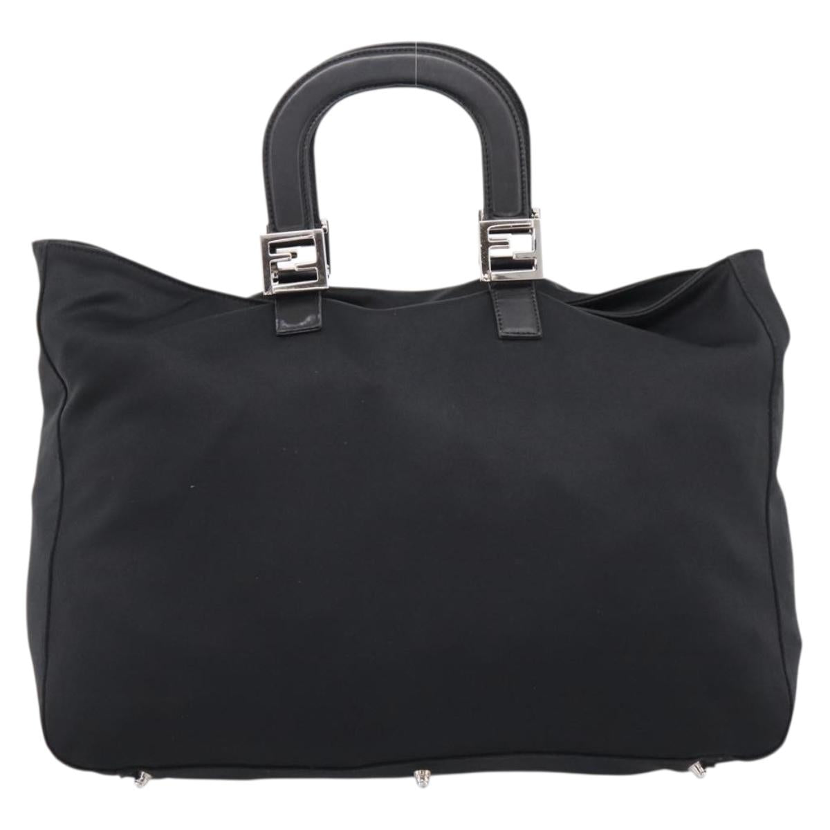 FENDI Hand Bag Cotton jersey Black Silver Auth ka5894