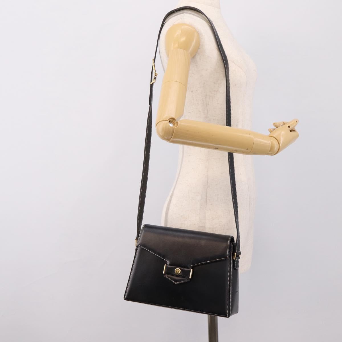 Christian Dior Shoulder Bag Leather Black Gold Auth ka5898