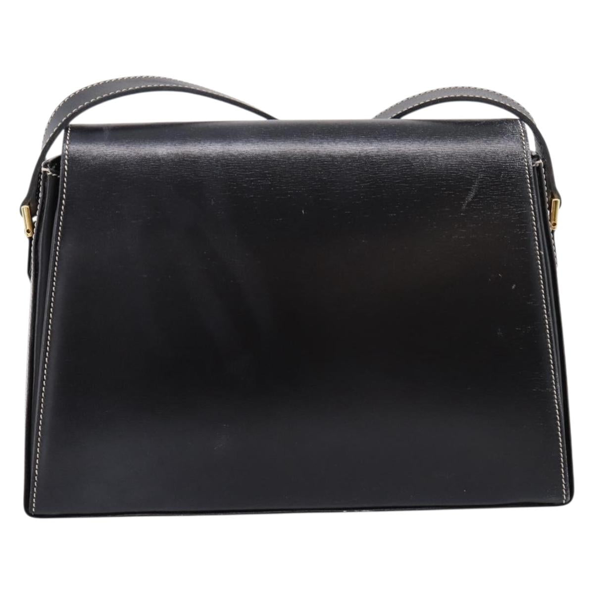 Christian Dior Shoulder Bag Leather Black Gold Auth ka5898